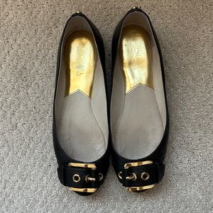 Michael Kors Black Flats with Gold Buckle Detail